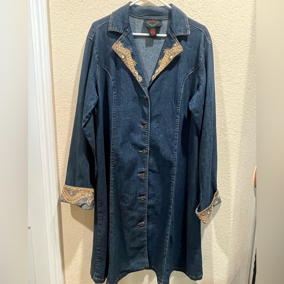 ASHRO Embroidered Denim Long Coat, WESTERN COWGIRL, SIZE XXL. - Picture 1 of 8